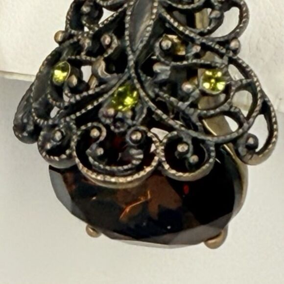 Hobe Crystal Filagree Clip On Earrings 2" Signed Legendary Splendor Jewels - Picture 10 of 15